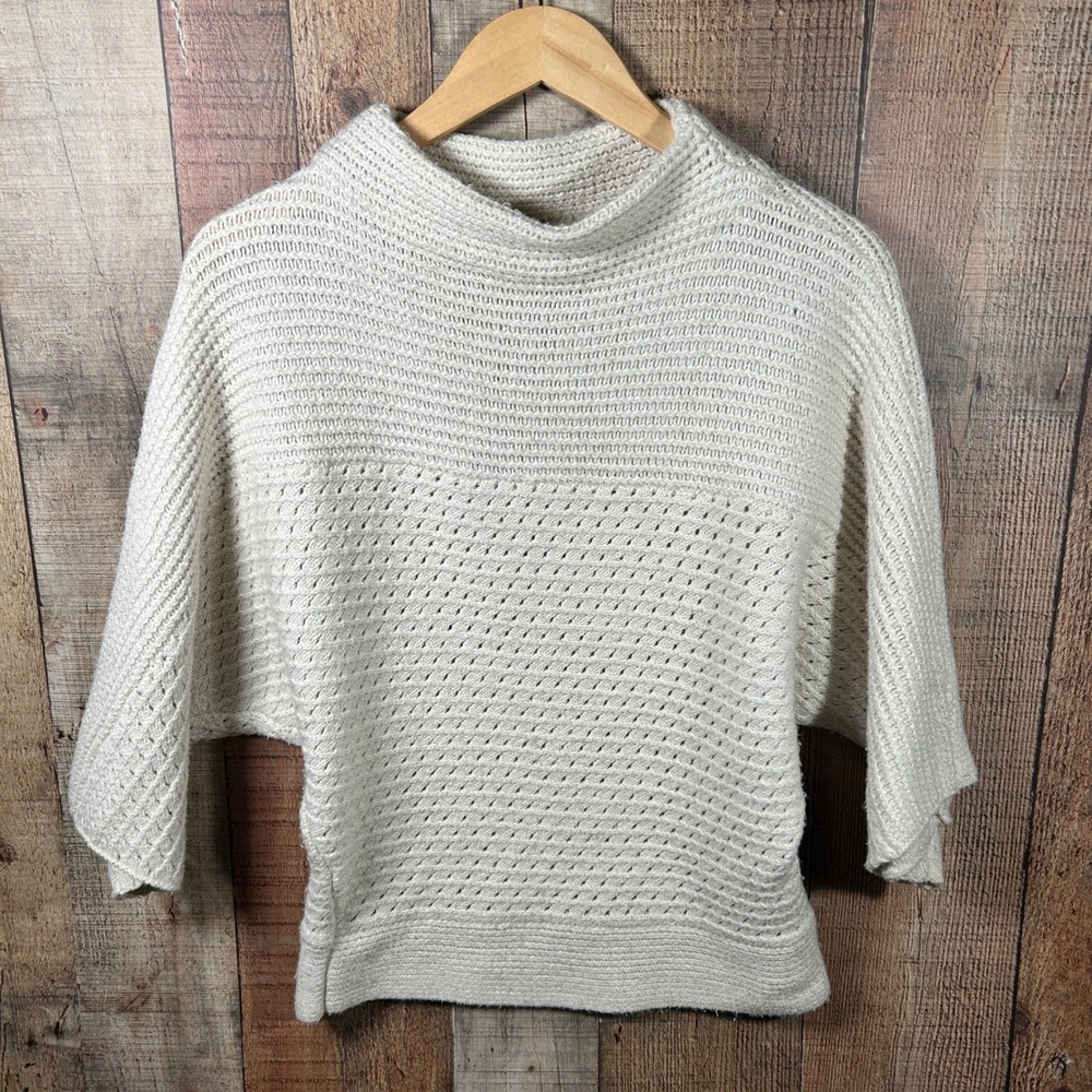 Field Flower Anthropologie Cream Cotton Blend Batwing Pointelle Knit Sweater S